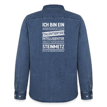 Steinmetz Handwerk Steinmetzmeister Handwerker - Männer Jeanshemd Organic von Stanley/Stella - verwaschenes Mittelblau  - Hinten - AI Model Male 185 light (185cm)