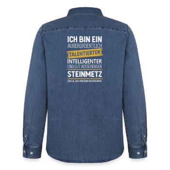 Steinmetz Handwerk Steinmetzmeister Handwerker - Männer Jeanshemd Organic von Stanley/Stella - verwaschenes Mittelblau  - Hinten - AI Model Male 185 light (185cm)