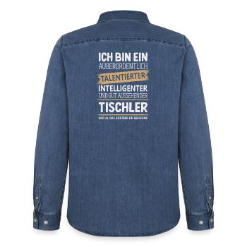 Tischler Handwerk Tischlermeister Handwerker - Männer Jeanshemd Organic von Stanley/Stella - verwaschenes Mittelblau  - Hinten - AI Model Male 185 light (185cm)