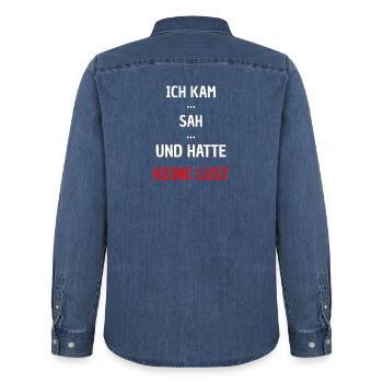 Ich kam sah keine Lust - Männer Jeanshemd Organic von Stanley/Stella - verwaschenes Mittelblau  - Hinten - AI Model Male 185 light (185cm)