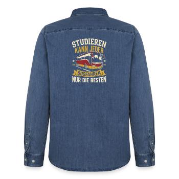 Busfahrer Studieren Kann Jeder Busfahren Heimweg - Männer Jeanshemd Organic von Stanley/Stella - verwaschenes Mittelblau  - Hinten - AI Model Male 185 light (185cm)