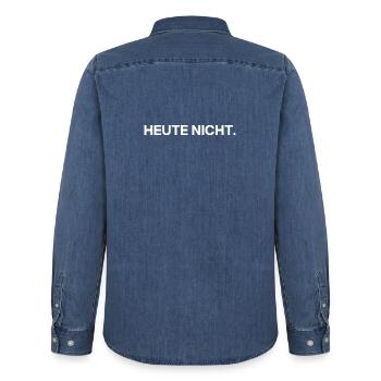 Heute nicht – klares Statement - Männer Jeanshemd Organic von Stanley/Stella - verwaschenes Mittelblau  - Hinten - AI Model Male 185 light (185cm)