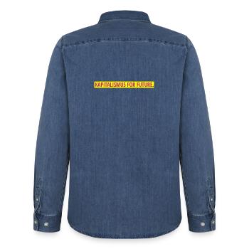 Kapitalismus for future. - Männer Jeanshemd Organic von Stanley/Stella - verwaschenes Mittelblau  - Hinten - AI Model Male 185 light (185cm)