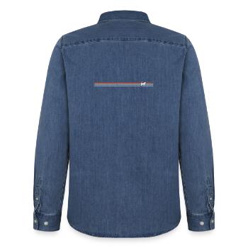 Dog Silhouette Over Stripes - Men’s Organic Denim Shirt by Stanley/Stella - mid washy  - Back - AI Model Male 185 light (185cm)