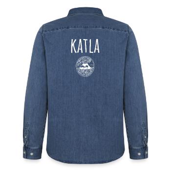 Katla Souvenir Vulkan - Männer Jeanshemd Organic von Stanley/Stella - verwaschenes Mittelblau  - Hinten - AI Model Male 185 light (185cm)