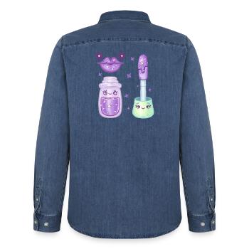 Lilac Galaxy Lipgloss Kawaii Charakter - Männer Jeanshemd Organic von Stanley/Stella - verwaschenes Mittelblau  - Hinten - AI Model Male 185 light (185cm)