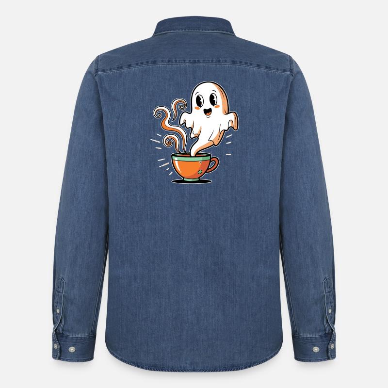 Kaffeegeist mit charmantem Gesicht - Männer Jeanshemd Organic von Stanley/Stella - verwaschenes Mittelblau