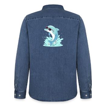 Delfin-Sommer-Pinkbrille - Männer Jeanshemd Organic von Stanley/Stella - verwaschenes Mittelblau  - Hinten - AI Model Male 185 light (185cm)