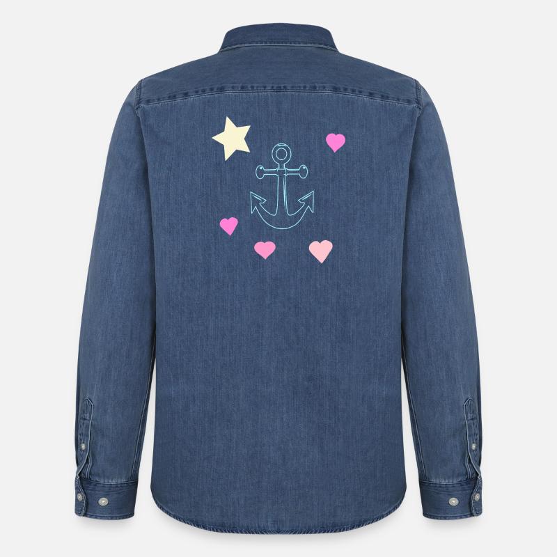 Pastello Anchor Doodle con Cuori e Stella - Camicia in denim Stanley/Stella - blu medio slavato 