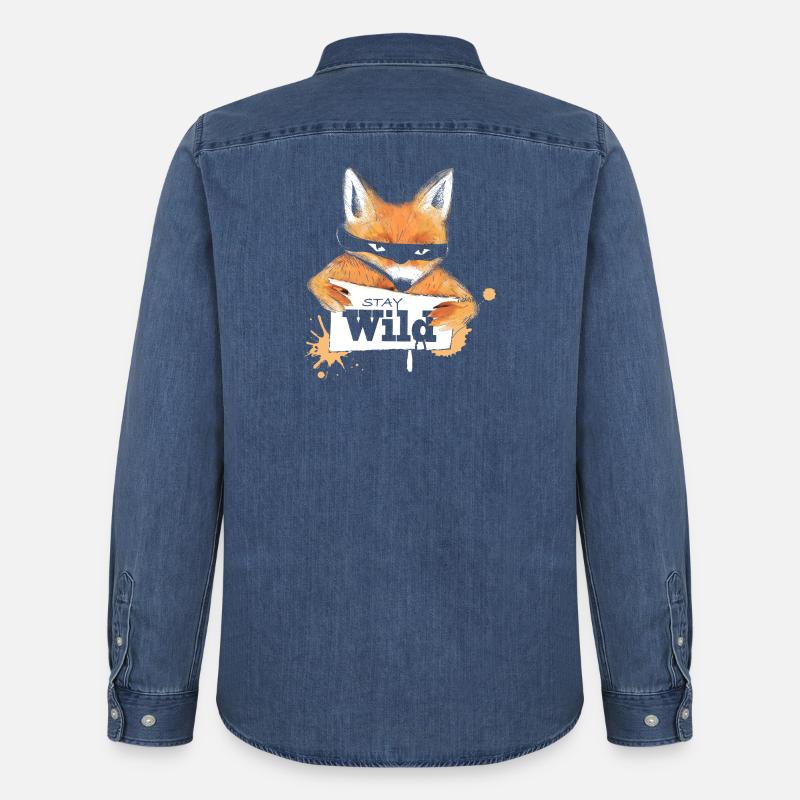 Fuchs mit einer Nachricht - Männer Jeanshemd Organic von Stanley/Stella - verwaschenes Mittelblau 