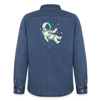 Astronaut - Men’s Organic Denim Shirt by Stanley/Stella - mid washy  - Back - AI Model Male 185 light (185cm)