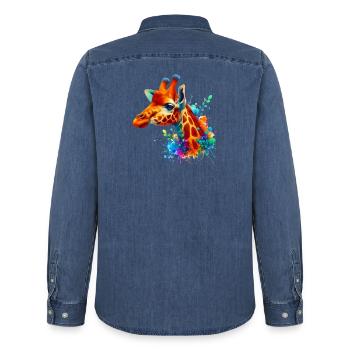 Girafe - Chemise en denim homme bio Stanley/Stella - bleu moyen délavé  - Dos - AI Model Male 185 light (185cm)