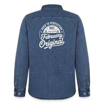 Februar 1965 – Legende der Gipfel und Berge - Männer Jeanshemd Organic von Stanley/Stella - verwaschenes Mittelblau  - Hinten - AI Model Male 185 light (185cm)
