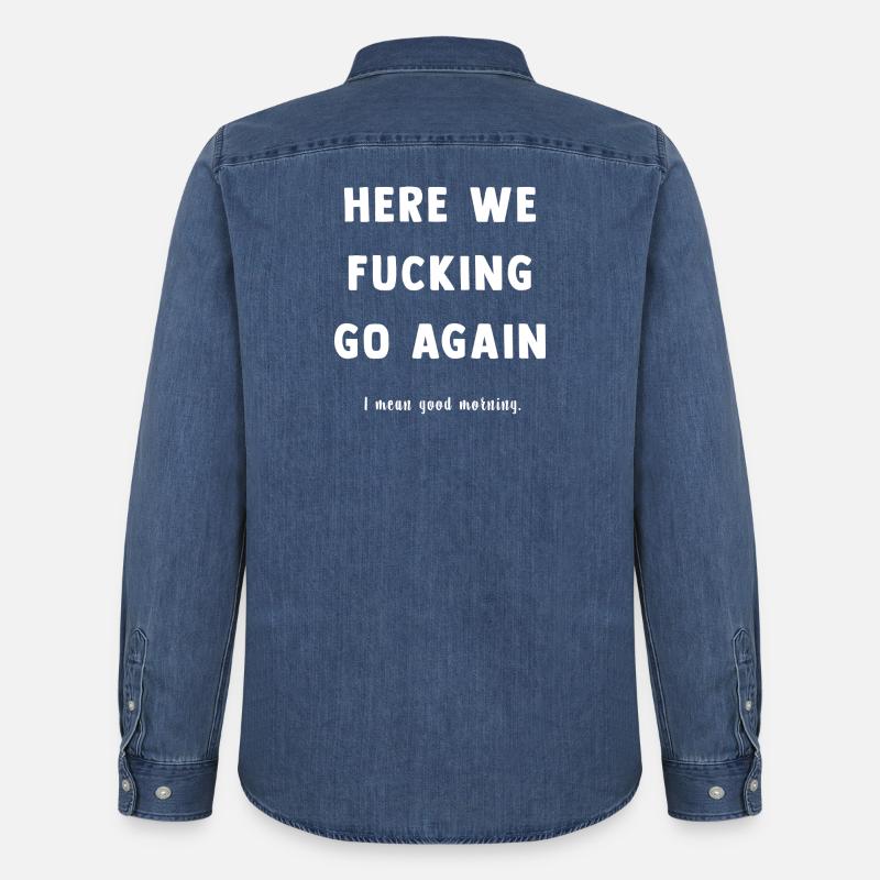 Eccoci di nuovo Spruch Tee - Camicia in denim uomo bio di Stanley/Stella - blu medio slavato 