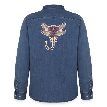 Cool Dragonfly - Men’s Organic Denim Shirt by Stanley/Stella - mid washy  - Back - AI Model Male 185 light (185cm)