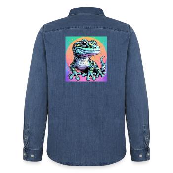 Gecko - Männer Jeanshemd Organic von Stanley/Stella - verwaschenes Mittelblau  - Hinten - AI Model Male 185 light (185cm)