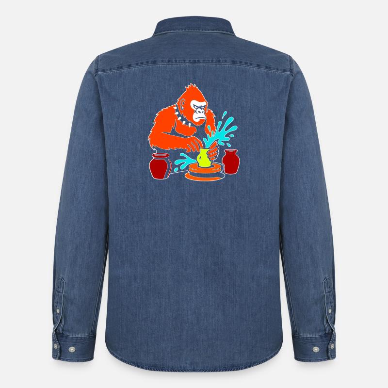 Gorilla Pottery Splash Studio - Männer Jeanshemd Organic von Stanley/Stella - verwaschenes Mittelblau