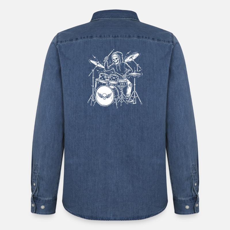 Grim Drummer Skeleton - Männer Jeanshemd Organic von Stanley/Stella - verwaschenes Mittelblau 