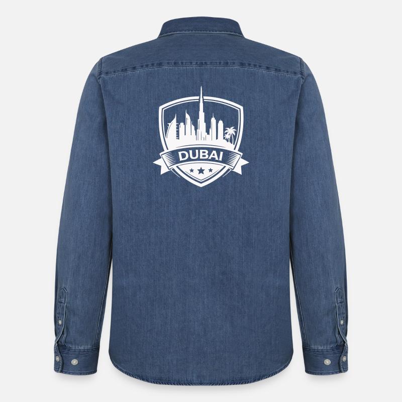 Dubai Skyline Abzeichen Schild - Männer Jeanshemd Organic von Stanley/Stella - verwaschenes Mittelblau 