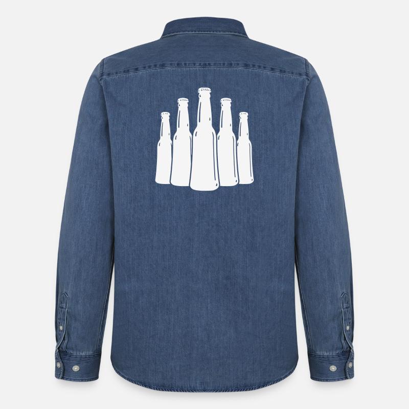 Bierflaschen Silhouette - Männer Jeanshemd Organic von Stanley/Stella - verwaschenes Mittelblau