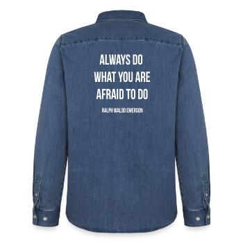 Wag es, Emerson-Zitat-Tee zu machen - Männer Jeanshemd Organic von Stanley/Stella - verwaschenes Mittelblau  - Hinten - AI Model Male 185 light (185cm)