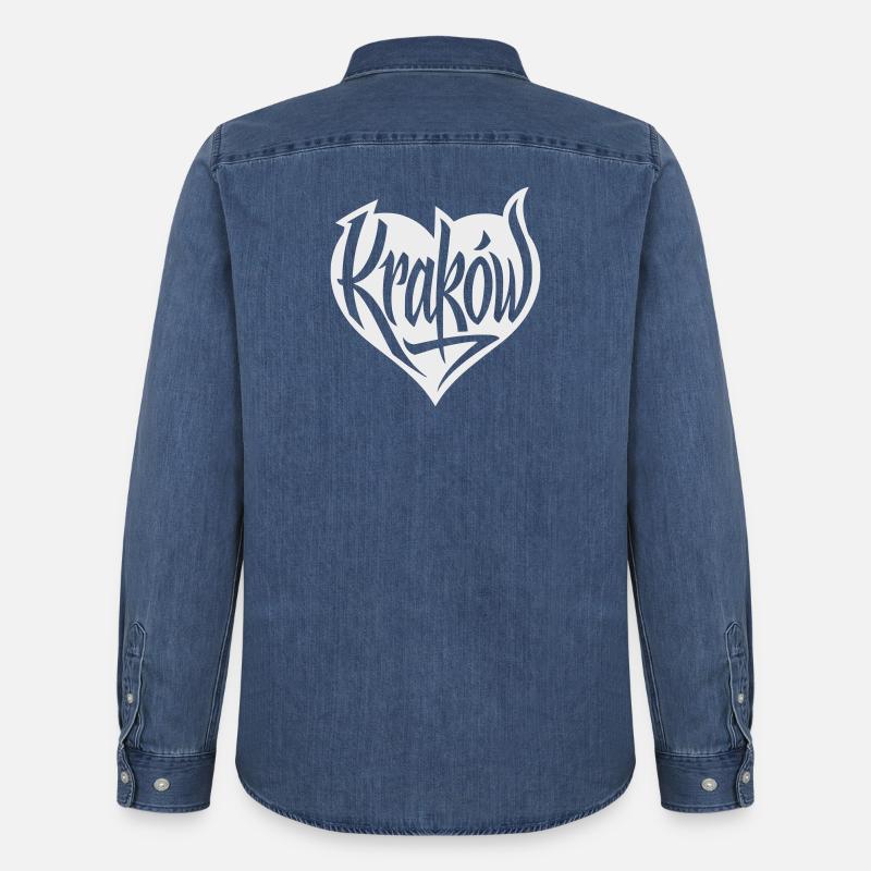 Krakau, Krakow Herz Graffiti - Männer Jeanshemd Organic von Stanley/Stella - verwaschenes Mittelblau 