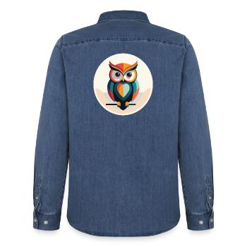Moderne Eule – Farbige Tierillustration - Männer Jeanshemd Organic von Stanley/Stella - verwaschenes Mittelblau  - Hinten - AI Model Male 185 light (185cm)