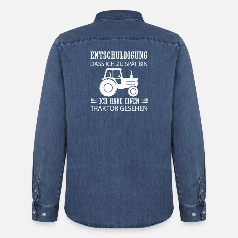 Ich habe einen Traktor gesehen - Männer Jeanshemd Organic von Stanley/Stella - verwaschenes Mittelblau