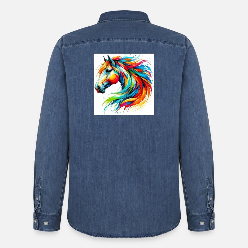 Pferd - Männer Jeanshemd Organic von Stanley/Stella - verwaschenes Mittelblau 