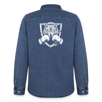 Wolf Boxing MMA - Chemise en denim homme bio Stanley/Stella - bleu moyen délavé  - Dos - AI Model Male 185 light (185cm)