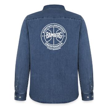 Basketballhauptstadt Bamberg Oberfranken - Männer Jeanshemd Organic von Stanley/Stella - verwaschenes Mittelblau  - Hinten - AI Model Male 185 light (185cm)