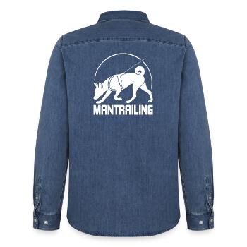 Chien de chasse de Basenji Chiens de sport Wilsigns - Chemise en denim homme bio Stanley/Stella - bleu moyen délavé  - Dos - AI Model Male 185 light (185cm)