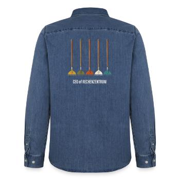 Rechenzentrum Gartenarbeit Landschaftsgärtner - Männer Jeanshemd Organic von Stanley/Stella - verwaschenes Mittelblau  - Hinten - AI Model Male 185 light (185cm)