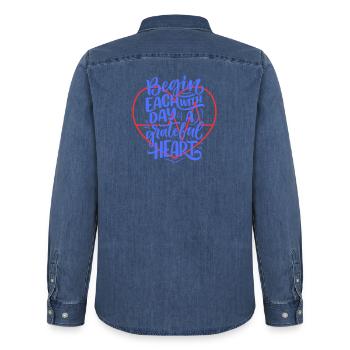 Herz - Männer Jeanshemd Organic von Stanley/Stella - verwaschenes Mittelblau  - Hinten - AI Model Male 185 light (185cm)