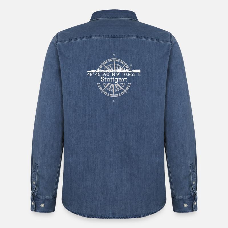 Skyline Stuttgart - Männer Jeanshemd Organic von Stanley/Stella - verwaschenes Mittelblau 