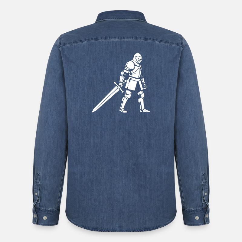 Schwarzer Ritter Silhouette Schatten - Männer Jeanshemd Organic von Stanley/Stella - verwaschenes Mittelblau