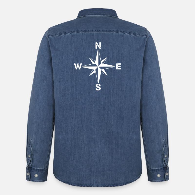 Kompass Windrose Clean Navigation - Männer Jeanshemd Organic von Stanley/Stella - verwaschenes Mittelblau 