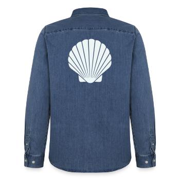 Geometrische Muschelkunst - Männer Jeanshemd Organic von Stanley/Stella - verwaschenes Mittelblau  - Hinten - AI Model Male 185 light (185cm)