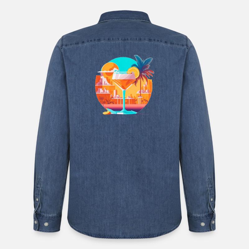 80s Cocktail - Männer Jeanshemd Organic von Stanley/Stella - verwaschenes Mittelblau 