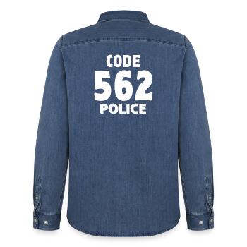 562, police, je suis policier - Chemise en denim homme bio Stanley/Stella - bleu moyen délavé  - Dos - AI Model Male 185 light (185cm)