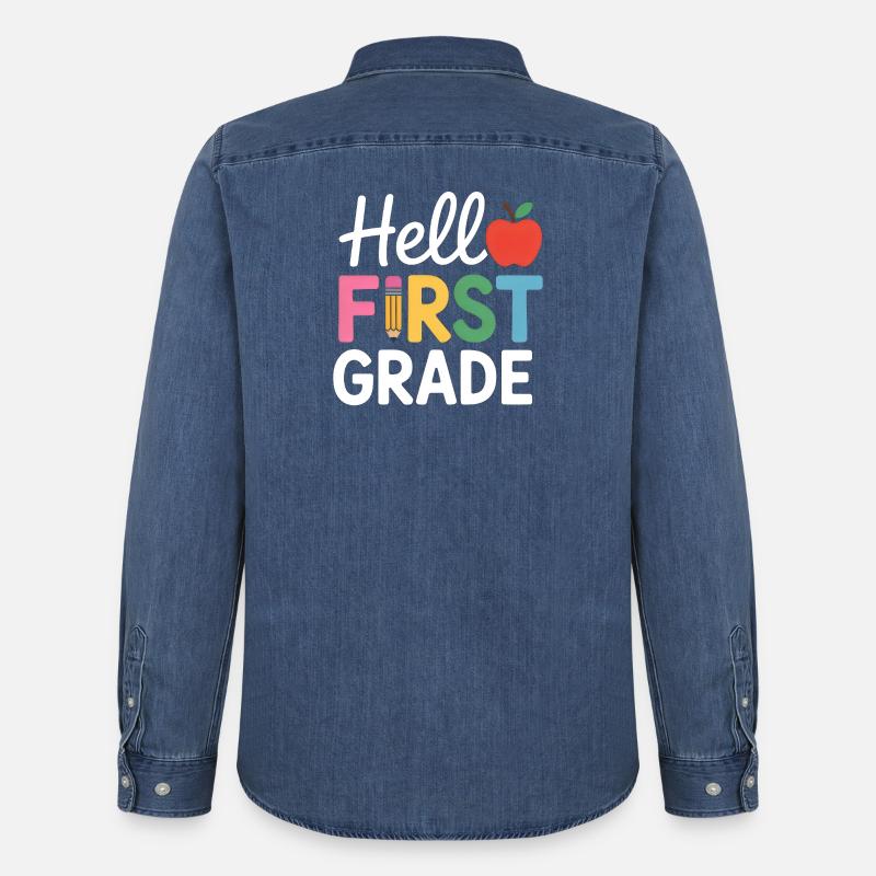 Hello First Grade Back To School - Männer Jeanshemd Organic von Stanley/Stella - verwaschenes Mittelblau 