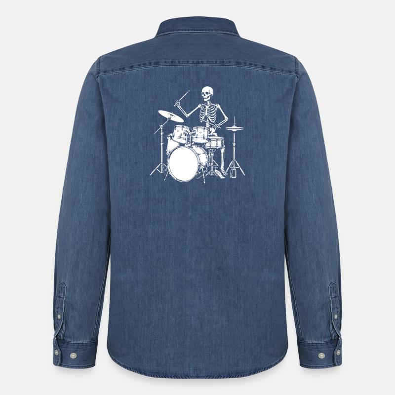 Skeleton Drummer Jam - Männer Jeanshemd Organic von Stanley/Stella - verwaschenes Mittelblau 