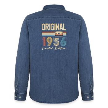 70e anniversaire 70e anniversaire Original 1956 - Chemise en denim homme bio Stanley/Stella - bleu moyen délavé  - Dos - AI Model Male 185 light (185cm)
