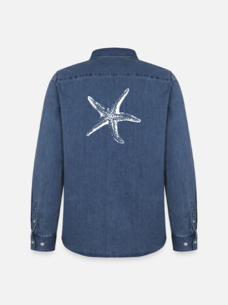 White Starfish Silhouette on Black - Men’s Organic Denim Shirt by Stanley/Stella - mid washy 