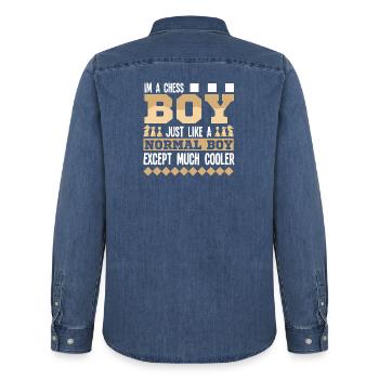 Chess Chess Player Chessboard - Men’s Organic Denim Shirt by Stanley/Stella - mid washy  - Back - AI Model Male 185 light (185cm)