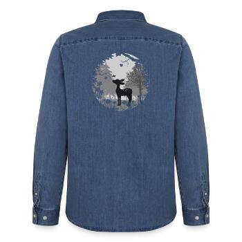 Rehkitz mit Schmetterling - Männer Jeanshemd Organic von Stanley/Stella - verwaschenes Mittelblau  - Hinten - AI Model Male 185 light (185cm)
