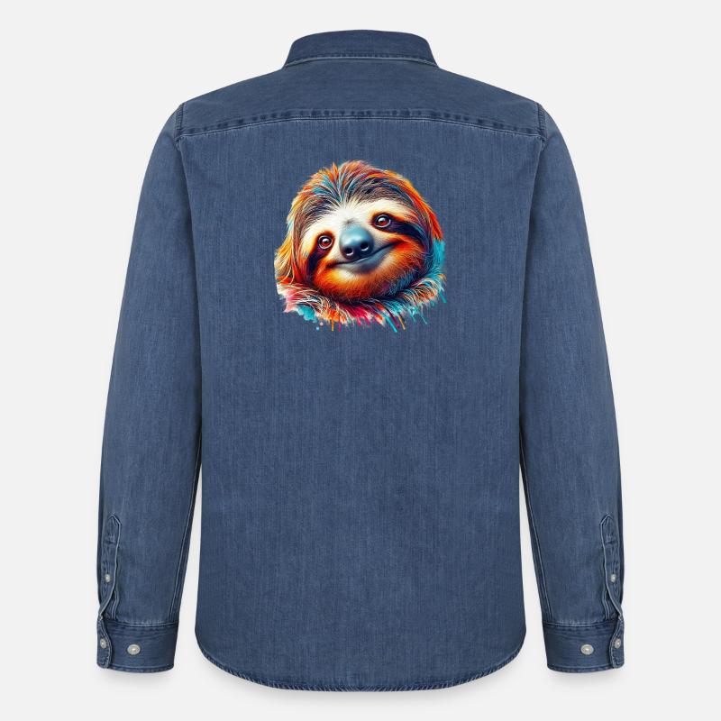 Faultier - Männer Jeanshemd Organic von Stanley/Stella - verwaschenes Mittelblau 