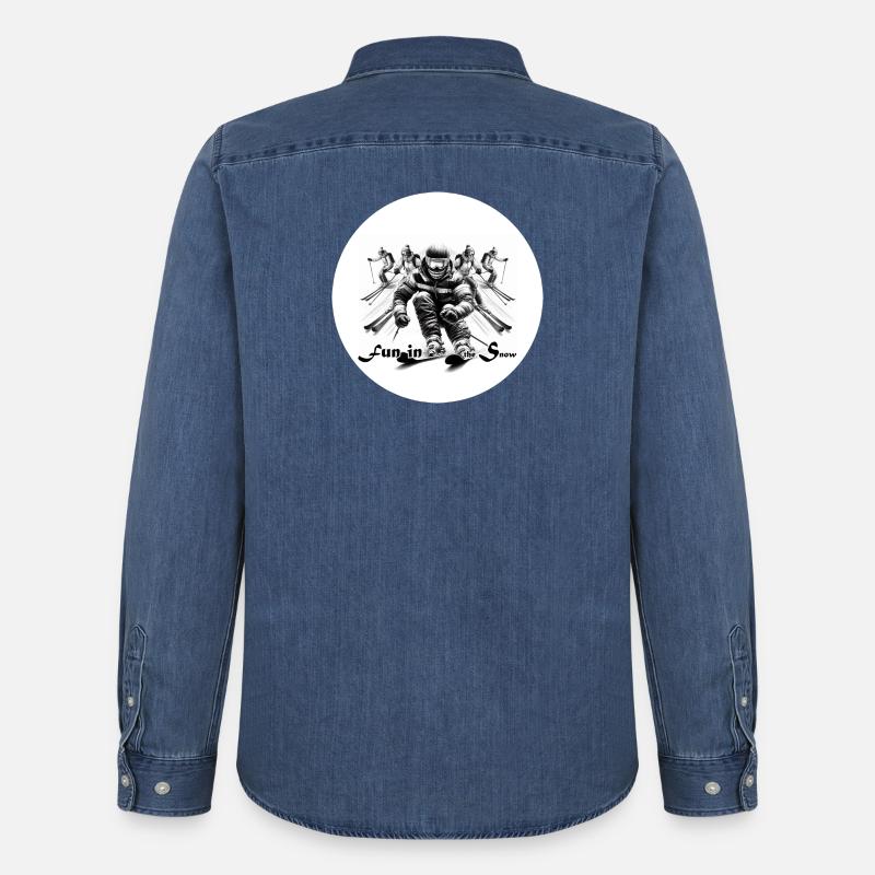 Fun im Schnee: Dynamische Skifahrer-Szene - Männer Jeanshemd Organic von Stanley/Stella - verwaschenes Mittelblau 