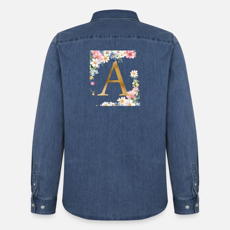 A Monogramm, Floral, personalisierbar - Männer Jeanshemd Organic von Stanley/Stella - verwaschenes Mittelblau 