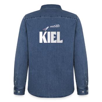 Kiel Möwe & Moin Design - Männer Jeanshemd Organic von Stanley/Stella - verwaschenes Mittelblau  - Hinten - AI Model Male 185 light (185cm)